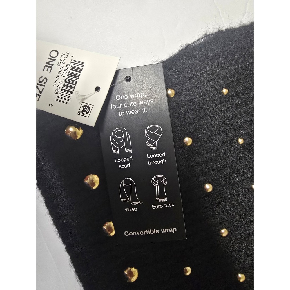 INC International Concepts Black Studded Convertible Wrap and Gloves Set NWT - Picture 6 of 8